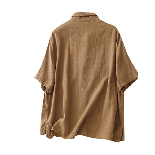 Short Sleeve Button Down ` Linen Shirts for Women Retro Spring 2025 Trendy Casual Collared Muslin Summer Tops Vcation