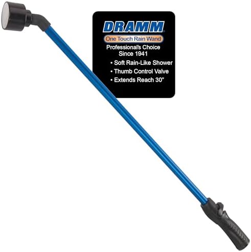 Dramm One Touch Rain Wand Watering Wand – 30 Inch Garden Watering Wand with Thumb Control Valve – Gentle Shower Spray for Plants, Flower Beds & Hanging Baskets – Blue