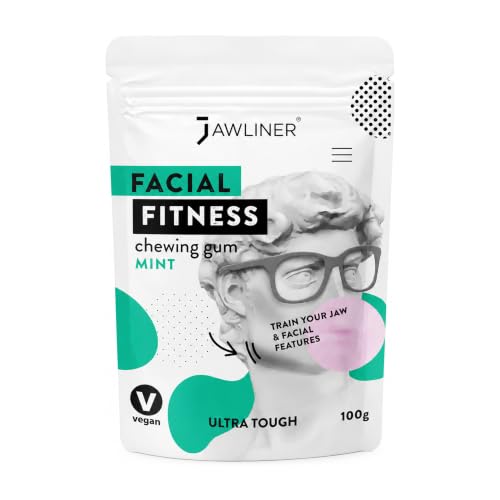 JAWLINER Jawline Gum - Hard Chewing Gum for Jawline Exercise - 2-Month Pack - Jaw Gum for a Chiseled Jawline Facial Fitness Chewing Gum 10 X Stronger Gum (1 count (Pack of 1) Mint)