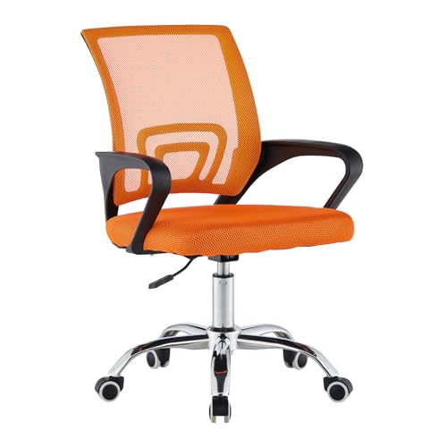 OFCASA Silla de Escritorio Ergonomica, Silla de Oficina con Ruedas et Reposabrazos, Silla de Malla Giratoria Altura Ajustable Transpirable para Juvenil y Adultos para Oficina (Naranja)