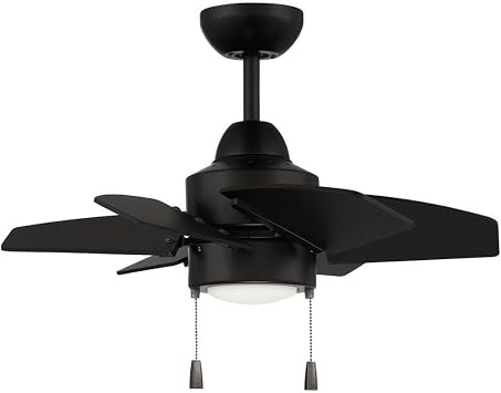 Craftmade 24" Propel II PPT24FB6 Indoor Ceiling Fan in Flat Black Finish with 6 Custom Flat Black Blades Included; Integrated 12W Dimmable LED Light Included