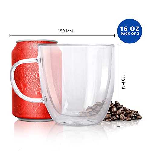 Kitchables Double Wall Glass Coffee Mugs Set Of 2, 20Oz With Handle Insulated Glass Coffee Mug Without Handle, Clear Coffee Mugs, Tasas Transparente Para Café Bonitas #TOP2
