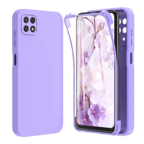 Funda para Samsung Galaxy A22 5G con Protector de Pantalla Incorporado Anti-rayones, Carcasa 360 Grados Silicona Líquida Antigolpes Protección Completa Compatible con Samsung Galaxy A22 5G, Violeta Cover