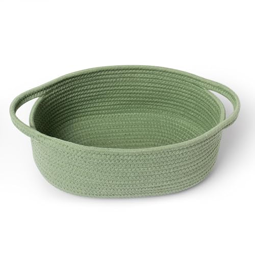 MEGASKET Green Woven Basket 13 x 9 x 5 Baskets for Gifts Empty Cute Cotton Rope Cat Dog Toy Bin Box Small Woven Bin for Organizing Green Room Decor Nursery Baby Cloth Diaper Storage Organizer