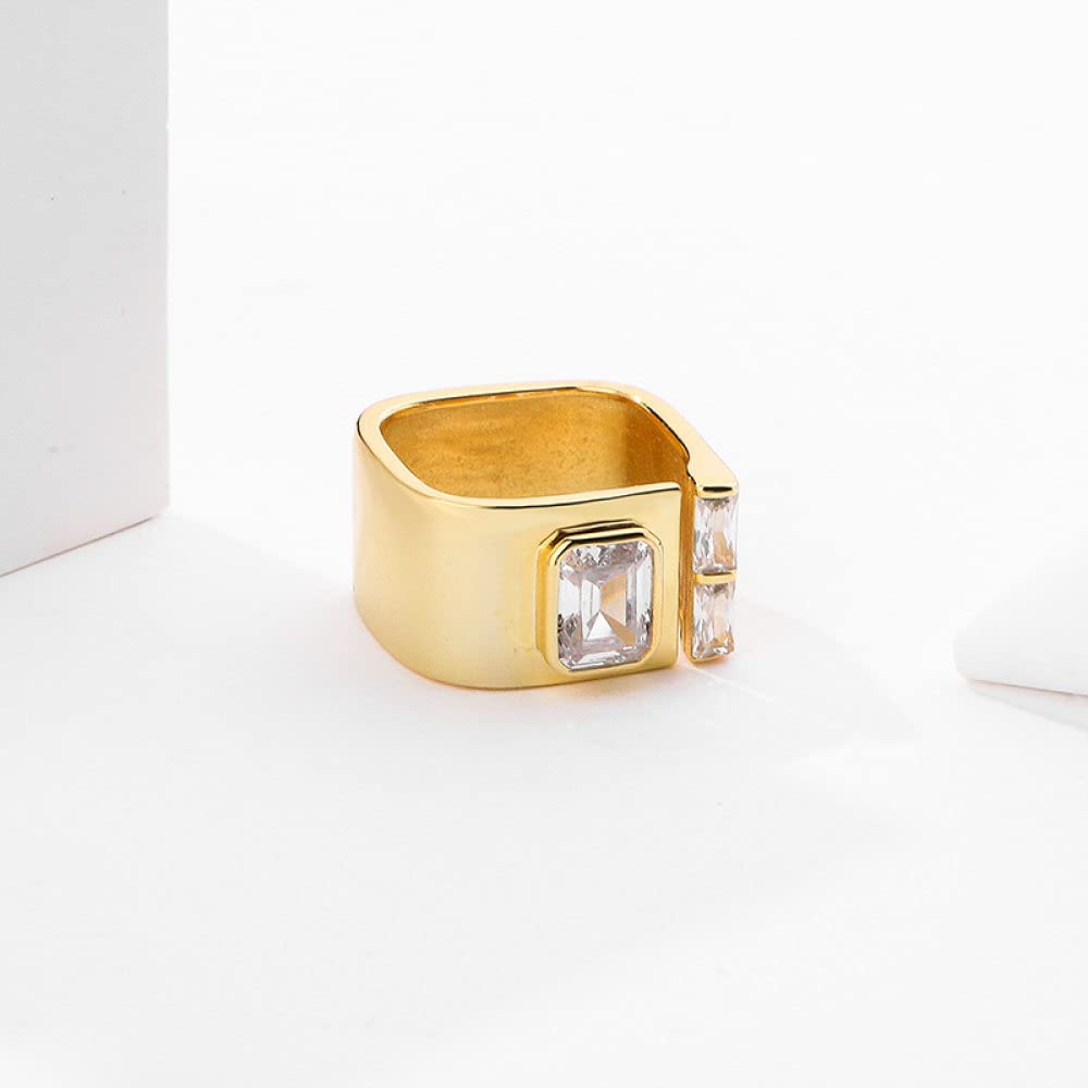 Anello Regolabile,Anello Grosso Regolabile per Donna Zircone Quadrato Argento Sterling 925 Micro Pavé Anello Dito Indice Placcato Oro retrò Gioielli Eternity Regali per Ragazze Signo