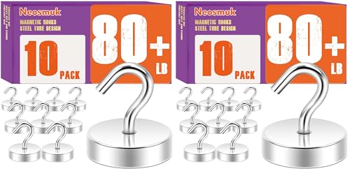Image of Neosmuk Magnetic Hooks, Cruise Ship Essentials, 80lb+ Heavy Duty Magnetic Hooks for Cruise Cabins, Refrigerator, Grill, Hanging, and Travel | Extra Strong Must-Haves Magnet Hook,Silver (Pack of 2)