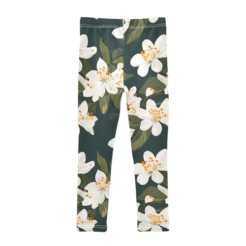 White Jasmine Flower Girls Leggings Soft Stretch Workout Yoga Dance Pants for Kids Casual Tights2