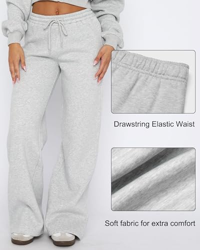 AROGONE Women's Casual Drawstring High Waisted Sweatpants Wide Straight Leg Lounge Pants with Pockets4