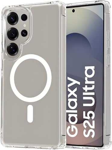 Image of Magnetic Silicone Case for Samsung Galaxy S25 Ultra 5G Compatible with MagSafe, Shockproof Phone Bumper Cover, Anti-Scratch Clear Back (Clear)