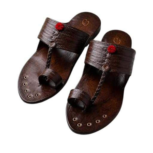 Avaso Mens Genuine Leather Kolhapuri Chappal for Men Traditional Brown Toe Ring Sandal-image-18