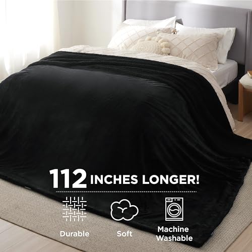 Image of Bedsure GentleSoft Sherpa Fleece Oversized Cal King Blankets for Bed - Thick and Warm Throw for Women and Men, Soft Fuzzy Plush Large Blanket for Winter, Non-Heated, Black, 112x98 Inches