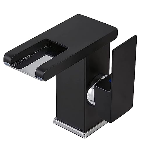 Grifo de baño negro, grifos de lavabo de cascada LED, grifos de tocador multifuncionales, grifos de lavabo individuales de baño, grifo de lavabo sensible a la temperatura, grifos de tocador de baño