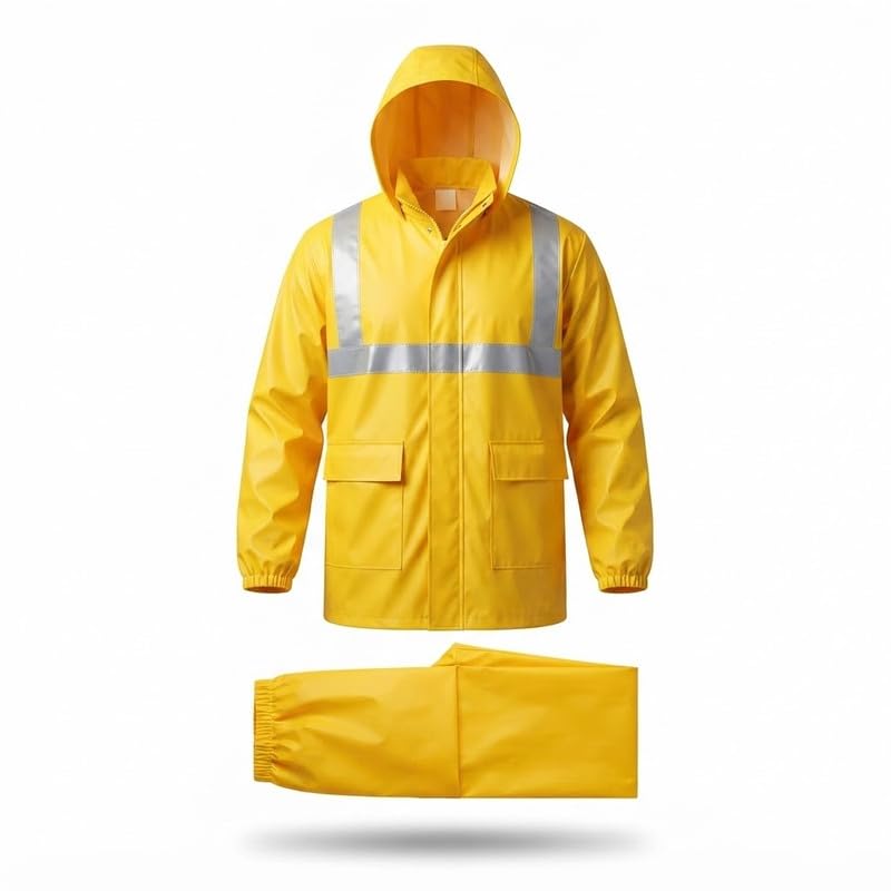 elevea 𝟏 𝐘𝐞𝐚𝐫 𝐖𝐚𝐫𝐫𝐚𝐧𝐭𝐲 Men's Waterproof Polyester Rain Suit, Hooded Jacket & Pants with Reflective Safety Strips, Heavy Duty Reusable Rainwear for Motorcycle Riding-picture-22