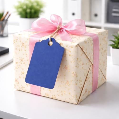 Image of CVANU 300pcs Premium Color Tag Blank Hanging with Pre-Punched Hole Tags for DIY Crafts, Gift Wrapping, Labelling & Writable Decorative Tags for All Occasions (2.85in X 1.7in) Blue