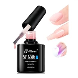Gelike EC 6-in-1 Jelly Gel Nail Glue: Nude Pink UV Rubber Base Gel for Apex Building & Short Extension – Extra Strong Adhesive for Press On & Acrylic Nail Tips for Home DIY Girls Gift