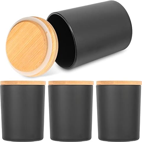 VICASKY 4 Sets of Clear Glass Candles Holder with Bamboo Lids Pillar Taper Candlestick Floating Candles Cup Empty Candle Tins Scented Candle Making Tool Cover