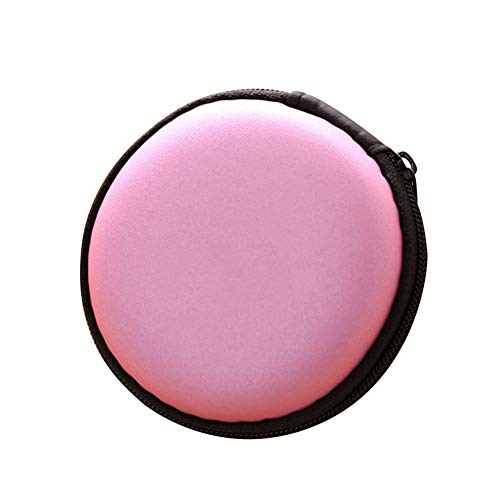 Preisvergleich Produktbild WANGSUN Kopfhörer-Halterung, einfache runde Hartschalenhülle für Kopfhörer, integrierte Netztasche, tragbarer Reißverschluss, Speicherkarte, USB-Kabel Rose