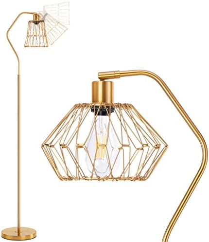 Yomony Floor Lamp Deformable Shade with LED Blub Standing Lamp for Living Rooms, Bedroom Office, Great Living Room Décor – Brass/Gold