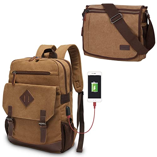 Canvas Backpack For Men Women, Vintage Rucksack Fits Most 15.6 Inch Laptop, Bookbag With Usb Charging Port #TOP7