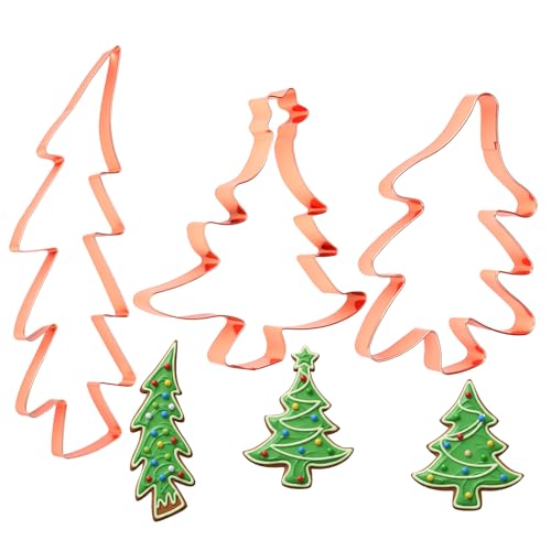 Bokon 3Pcs Extra Large Christmas Tree Cookie Cutter Set, 8Inch, 5.5Inch, 5Inch Xmas Tree Cookie Cutter Biscuit Molds For Christmas Baking And Festive Treats Stainless Steel Design