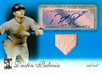 2009 Topps Tribute Autographed Relics Blue #TAR-DP4 Dustin Pedroia Certified Autograph Game Used Bat Baseball Card – Only 75 made!