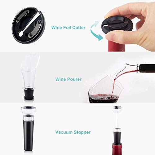 Electric Wine Opener, Ezbasics Automatic Wine Bottle Opener Set With Foil Cutter Vacuum Stopper And Wine Aerator Pourer For Wine Lovers Gift Home Kitchen Party Bar Wedding Rechargeable, Silver #TOP5