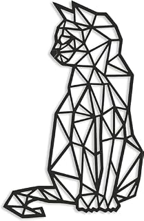 Geometryczny panel: KOT 40x26cm czarny | Dekoracja ścienna z drewna | Wycinanka KOTY | Geometryczne ozdoby wiszące | Wyprodukowano w Polsce