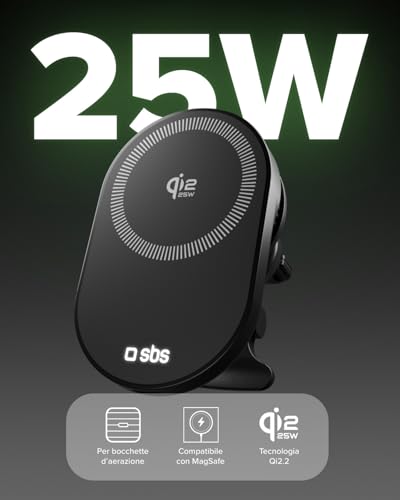 Supporto Auto Magsafe Sbs Caricatore Wireless Qi2.2 Da 25 W E Ventola Di Raffreddamento, Nero - 2