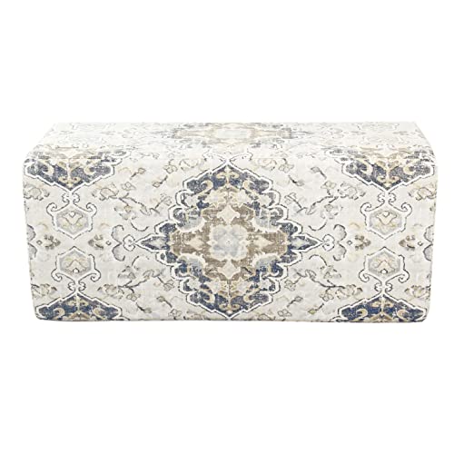 Homepop Ottomon Upholstered Rectangular Storage Ottoman Bench With Hinged Lid, Brown And Cream Large #TOP4