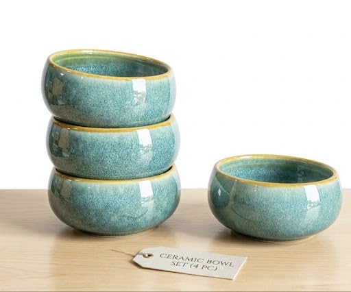 Image of Freakway Handcrafted Serving Bowls Teal Reactive Glaze 3.5 Inch Set of 4