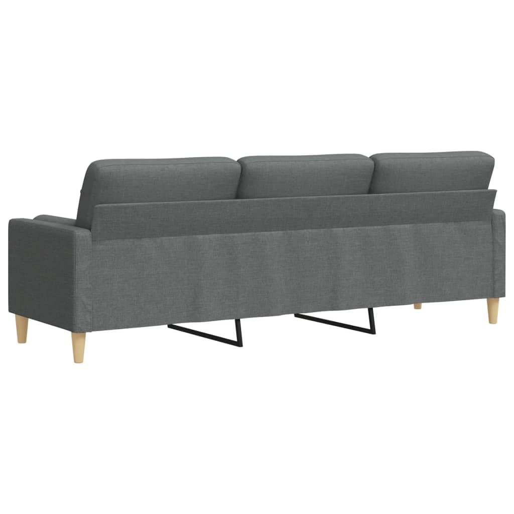 Sofa 3-osobowa, ciemnoszara, 210 cm materiał, z 2 poduszkami ozdobnymi, metalowy stelaż, wytrzymały poliester, wygodna tapicerka do salonu, nowoczesne wzornictwo