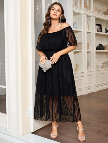 SCOMCHIC Womens Plus Size Formal Dresses Off Shoulder Lace White Bridesmaid Wedding Guest Evening Party Boho Maxi Dress — view 2