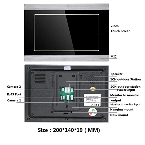 Campainha de vídeo com fio, controle remoto de telefone wi-fi 1080 p 7in ips monitor de vídeo portei