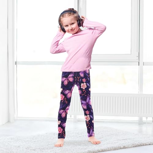 Purple Butterflies Girls' Leggings Toddler Doodles Pink Flowers Kids Yoga Pants Dance Active Tights 4T4