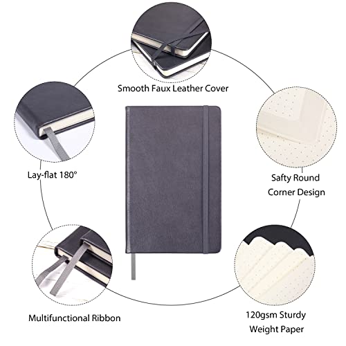 Dotted Journal/Notebook - Dotted Grid Notebook/Journal, Hardcover Bullet Dotted Journal/Notebook, 5''×8.25'', Premium Thick Paper, Smooth Faux Leather, Inner Pocket - Dark Gray #TOP1