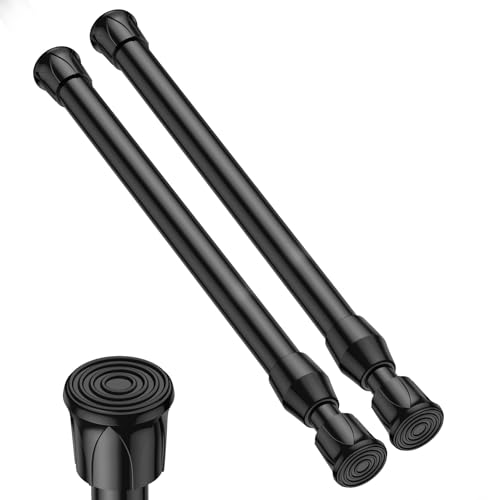 Tension Curtain Rod 12-20inches Small Tension Rods Black Adjustable Spring Tension Curtain Rods 2 Pack Mini Curtain Rod Short for Cupboard Closet Rod Kitchen Drawers No Drill Cupboard Cabinets