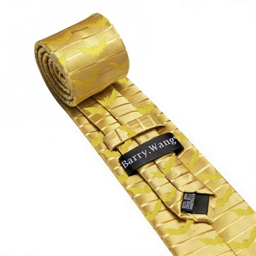 Image of Barry.Wang Man Tie Sets Batman Extra Long Necktie Silk Woven Handkerchief Cufflinks Festival Party Gift Gold