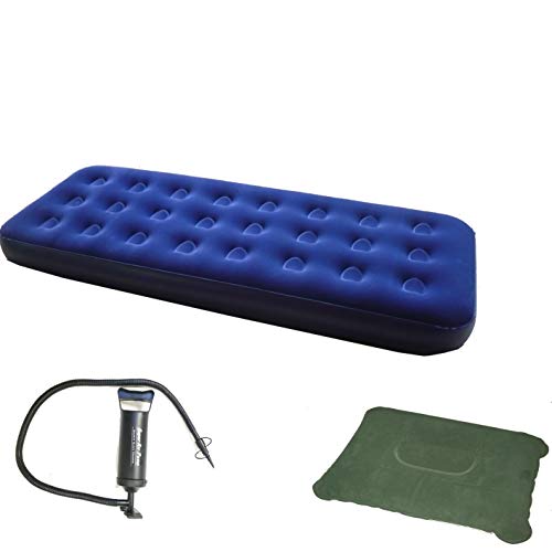 Zaltana Single Size Air Mattress with Double Action Hand Pump and Inflatable Pillow (AMS+AP3+PL1)