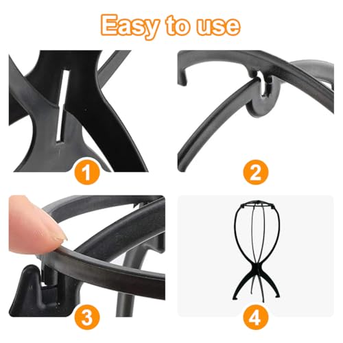 XPEX 2 Stück Perückenständer Perückenkopf wig stand perückenhalter perrückenkopfhalter Perückenkopf ständer Perücke Standplatz Beweglicher Tragbare Falten Plastik Schwarz