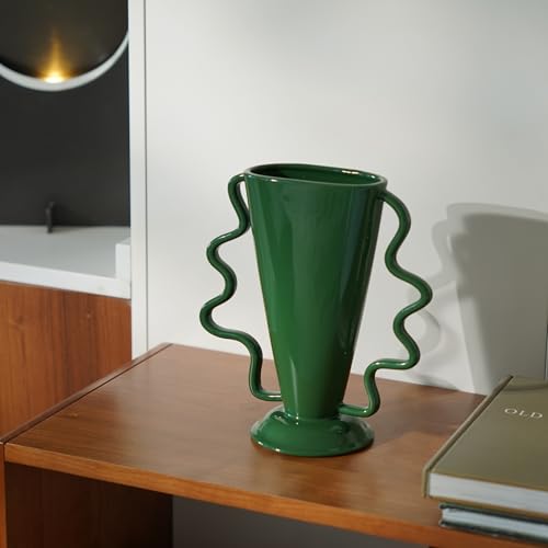 Image of Wild Works Green Rotary Vase Medieval Flower Vessel Living Room Entrance Personalized Simple Wabi Sabi Decorative Ornament Ceramic Ornament