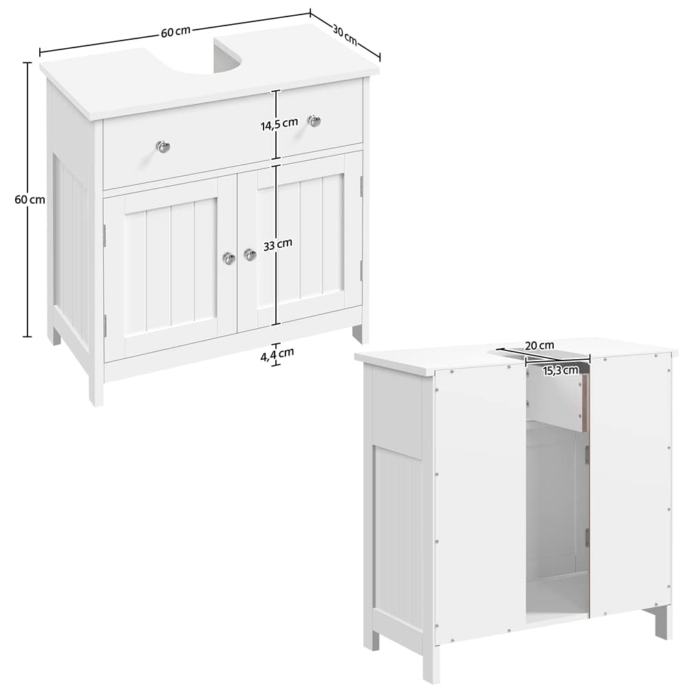 Yaheetech Mueble bajo del Lavabo de Madera Armario de Baño de Suelo | con Pies 1 Cajón y 2 Puertas Correderas 60x30x60 cm Blanco