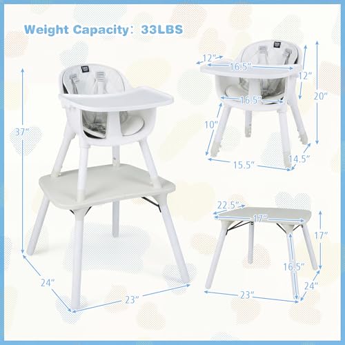 Image of BABY JOY High Chair, 5 in 1 Convertible Highchair for Babies & Toddlers | Booster Seat | Table and Chair Set | Infant Feeding Chair with Removable Tray, Safety Harness, Removable Cushion (White)