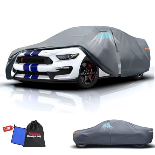 2026 Upgrade Car Cover Waterproof All Weather, Heavy Duty Full Exterior Cover Universal Fit Coupe Ford Mustang/Shelby, Chevrolet Camaro/Corvette, Kia Optima, Audi A4/A5, BMW 5 Series 525i etc.