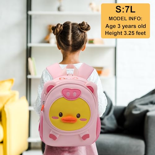 Cute Toddler Backpack for Boys Girls, Preschool Backpack Neoprene Animal Schoolbag, Kids Child Kindergarten Lunch Backpack (Pink Duck)4