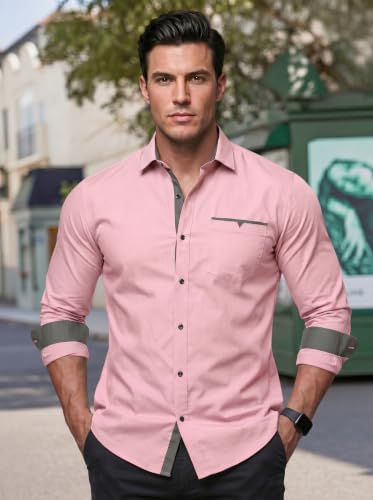 Image of Men's Cotton Blend Shirt with Solid Long Sleeves Spread Coller Neck Regular Fit Single Chest Pocket and Standard Length | Cotton Casual Shirt for Man