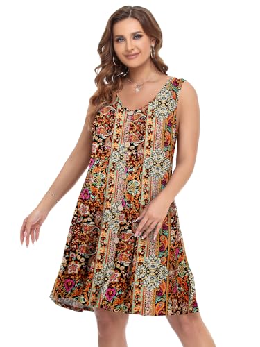 Image of BELAROI Summer Dresses for Women Beach Tshirt Sundress V Neck Casual Swing Tank Dress Swimsuit Cover Ups Pockets