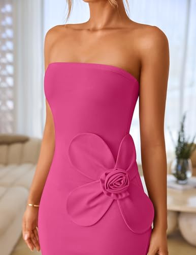 Image of ZESICA Womens Summer Cocktail Strapless Maxi Dress 2026 Formal Bodycon Backless Floral Tube Wedding Guest Party Long Dresses