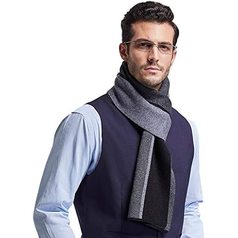 RIONA Men's 100 Australian Merino Wool Scarf Knitted Soft Warm Neckwear (Black) Cover