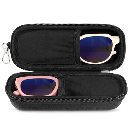 Image of Double Eyeglasses Case Hard Shell Dual Sunglasses Organizer with Zipper Closure Travel Eyewear Storage for Vehicle