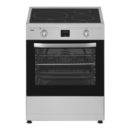 Svan Cocina de Eléctrica con Horno Eléctrico 60 Litros Inox SKI3600X. 3 Zonas de Cocinado, Horno con Grill, Acabado en Cristal negro Antiadherente